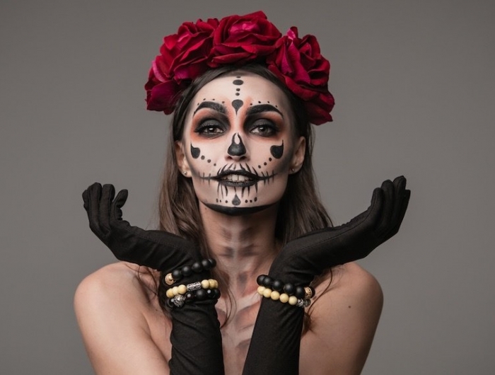 maquillage femme d halloween déguisement squelette couronne tete