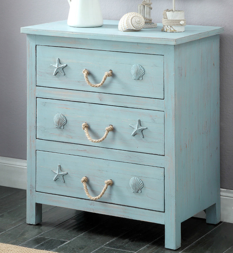 peinture meuble bois bleu clair style maritime déco de mer poignée en corde