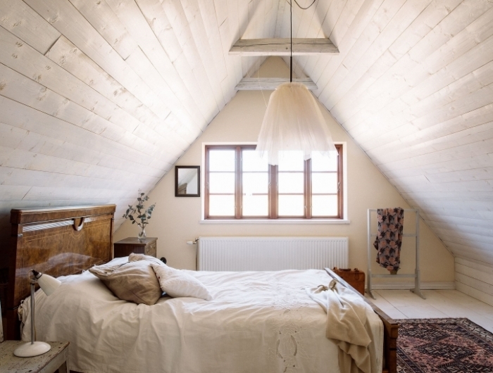 revetement mur et plafond bois blanc cosy déco chambre cocooning