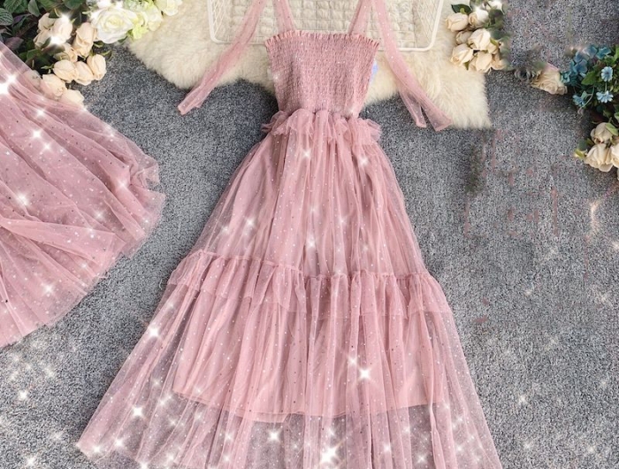 robe de princesse pour creer un deguisement original en robe rose à bretelles fines
