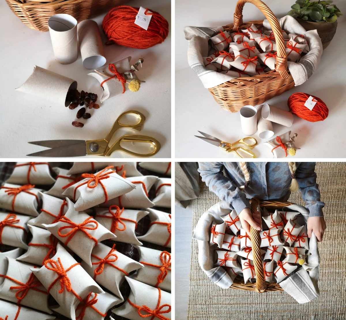 diy cadeaux noel emballage rouleaux papier wc ciseaux ficelle rouge