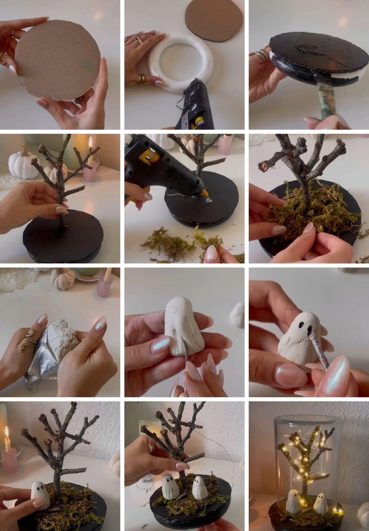 diy deco halloween terrarium guirlande lumineuse branche argile