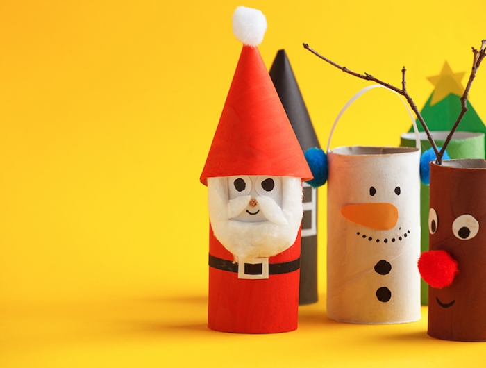 paper toy santa, snowman, reindeer, grinch, xmas tree for happy new year merry christmas party. easy