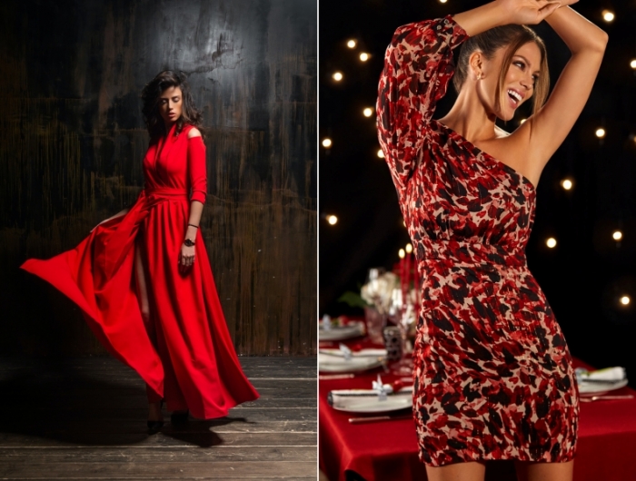 robe de soirée longue couleur rouge robe courte motifs abstraits