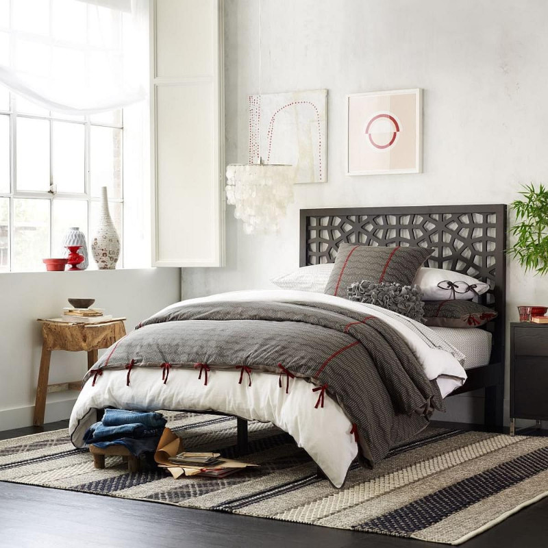 tete de lit originale en gris anthracite mur blanc style rustique et cosy