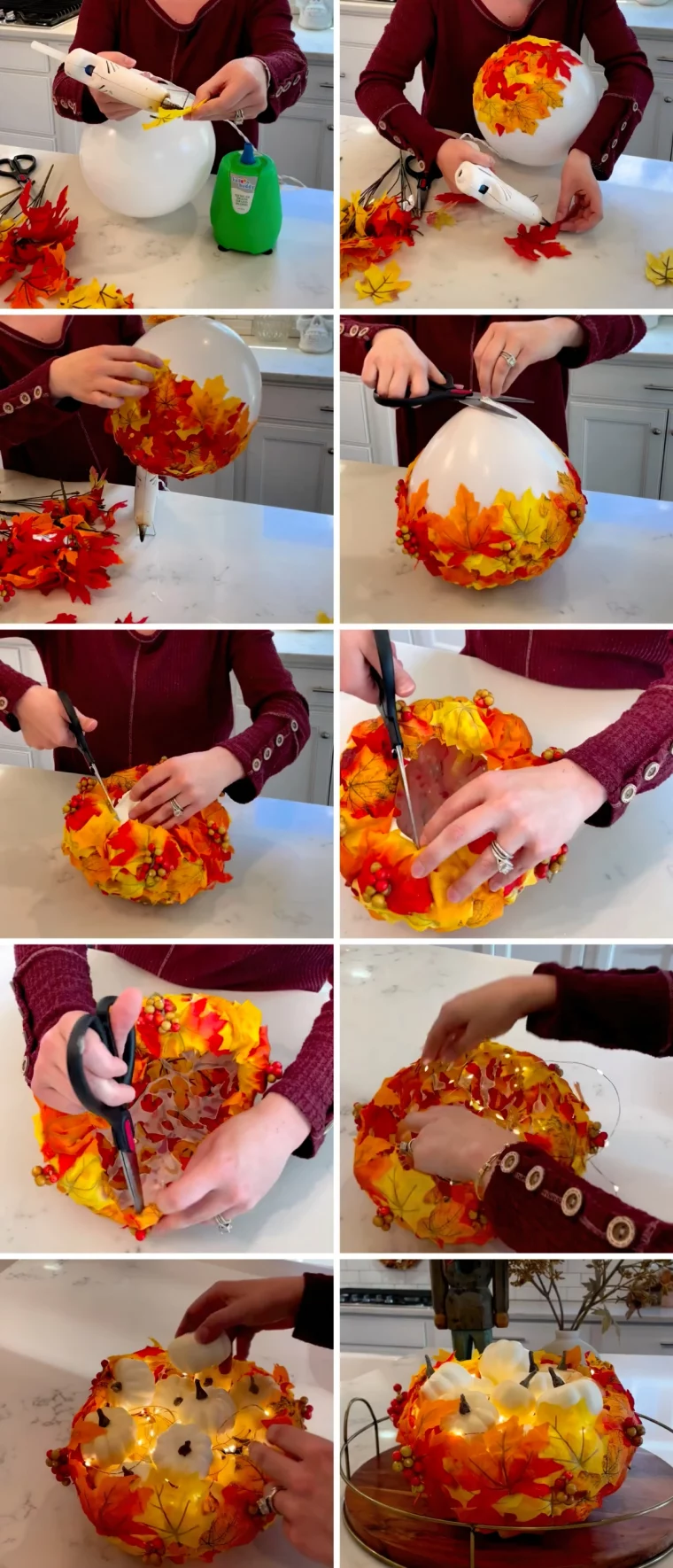 tuto facile diy bol fausses feuilles d automne guirlande lumineuse