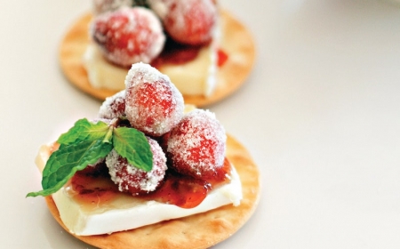 aperitif dinatoire froid avec brie confiture et canneberges glacées