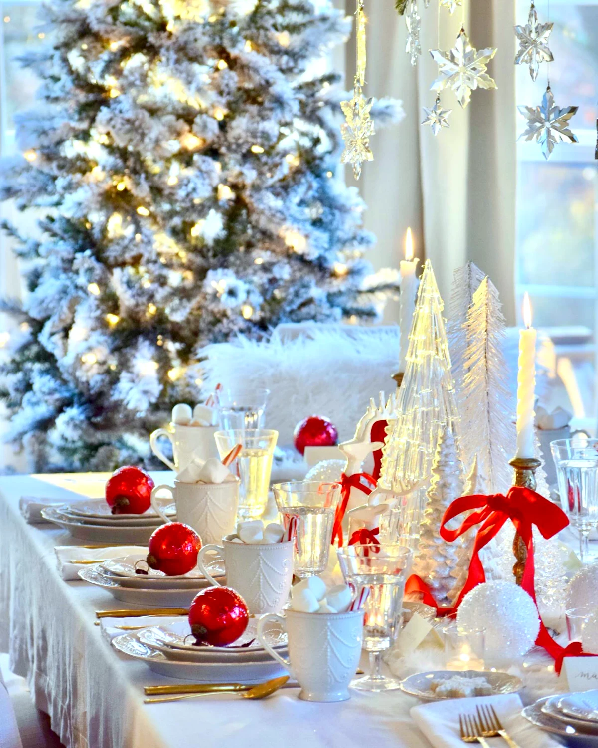 comment decorer la table de noel deco en blanc et rouge