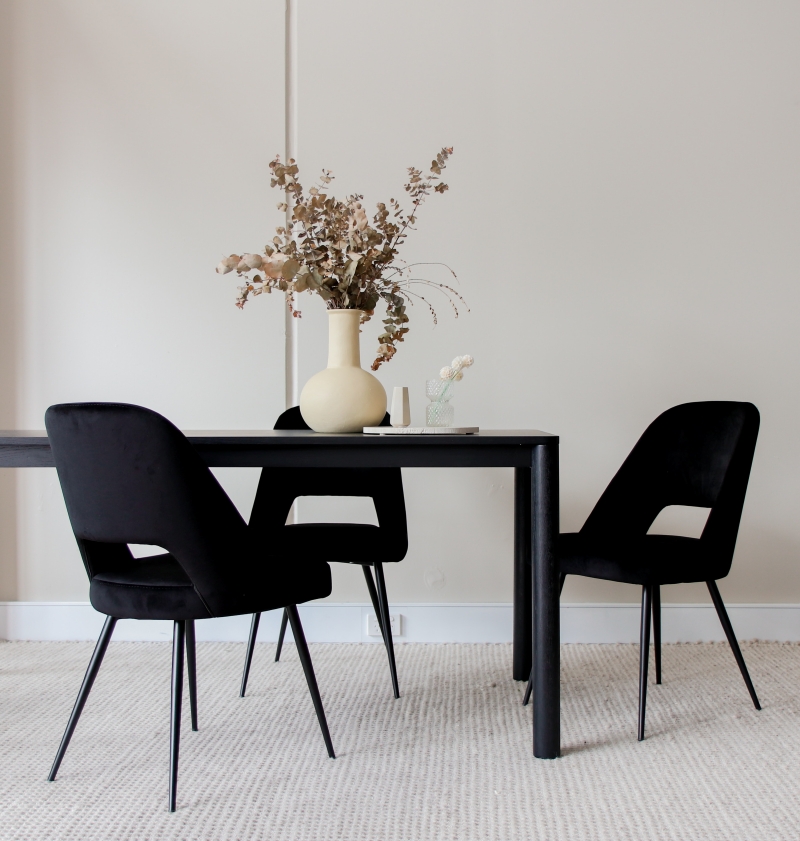décoration contraste intérieur moderne chaise velours table noire