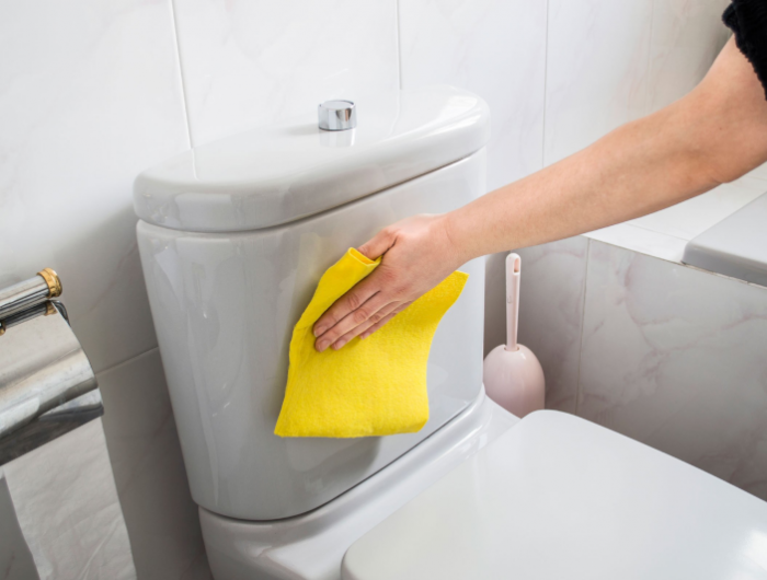 nettoyer wc et le réservoir a l aide de jus de citron et une éponge