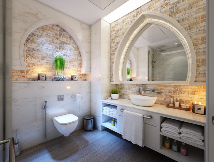 niche de salle de bain au style oriental salle de bain en blanc et beige