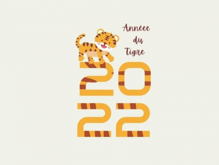 nouvelle année 2022 année du tigre dessin animal avec chiffres