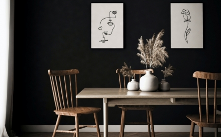 peinture foncée déco table a manger bois art mural minimaliste