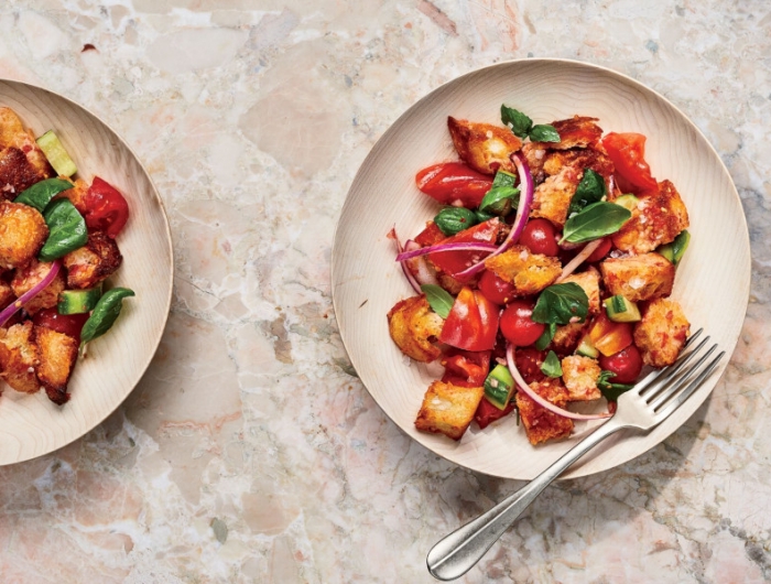 food & wine aug 2019 dinner salads summer tomato, basil, and cucumber panzanella