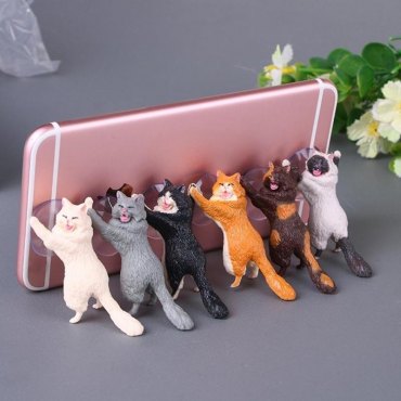 support telephone avec des figurines de chats cadeau utile humour