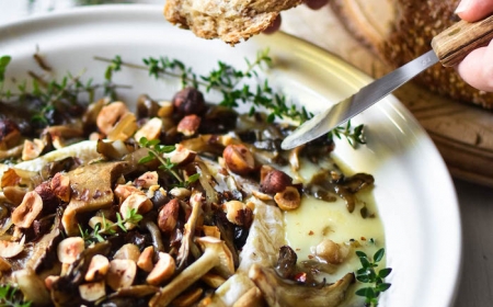 toast de noel idee entree pour noel facile au brie roti au four aux noix champignons et oigno et herbes fraiches