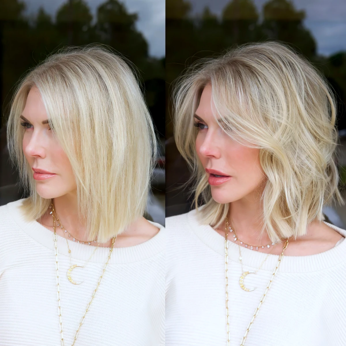 coupe carre court degrade femme 60 ans blonde pull blanc