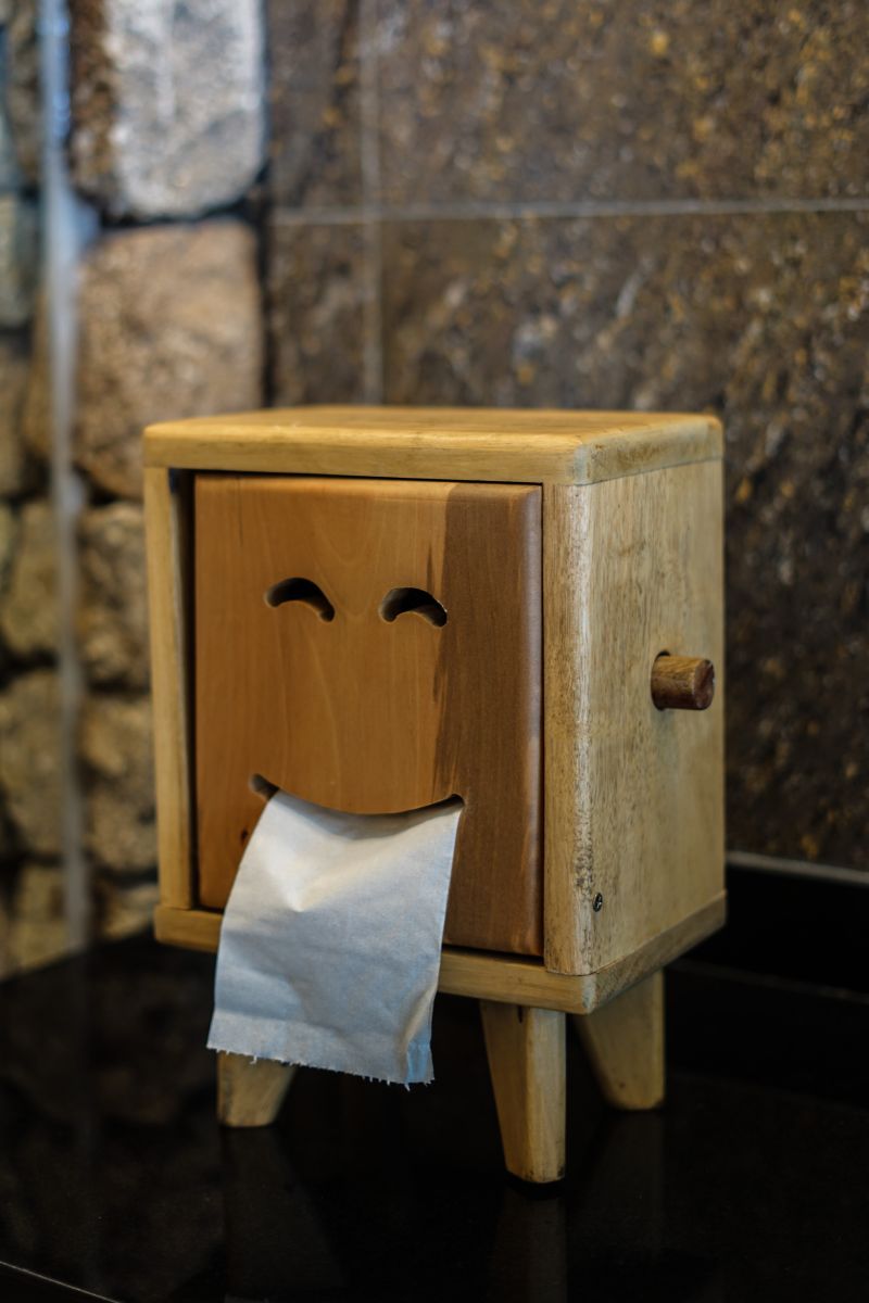 deco toilette chic armoire de bois dans les toilettes