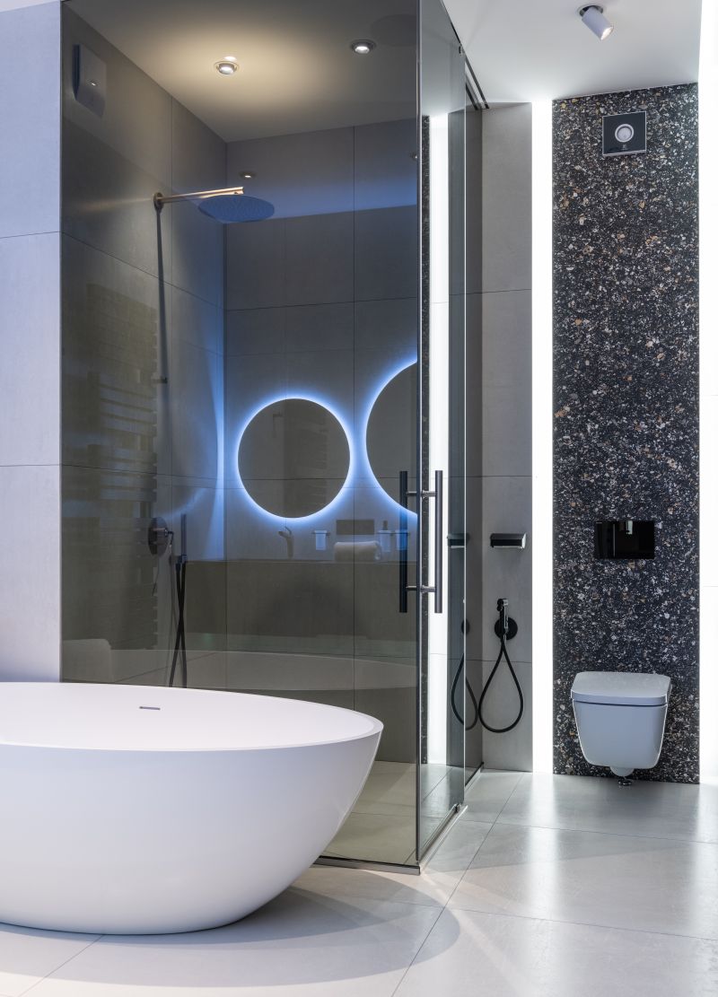 decoration wc moderne miroir à éclairage bleu moderne