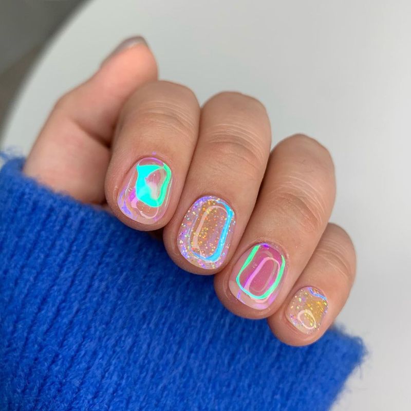 modernes ongles aurore scintillantes paillettes et couleurs neon