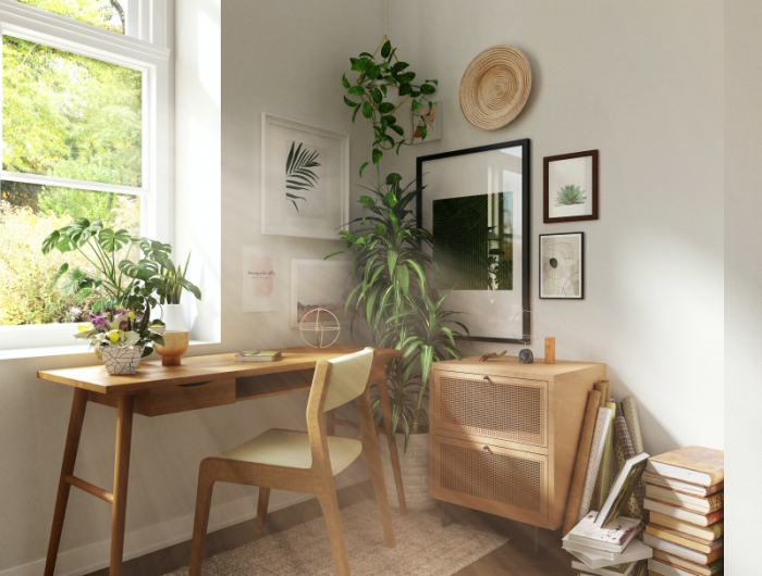 plantes vertes d intérieur meubles en bois déco bureau a domicile
