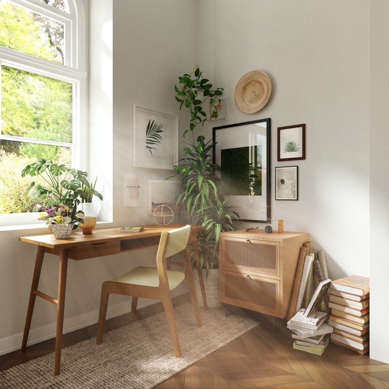plantes vertes d intérieur meubles en bois déco bureau a domicile