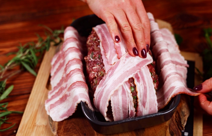 recette pain de viande comment enrouler bacon autour farce