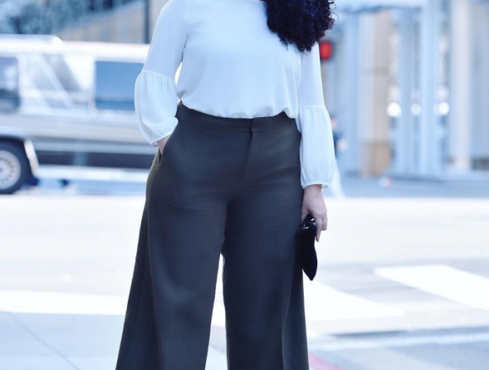 vetement grande taille femme ronde pantalon noir top blanc
