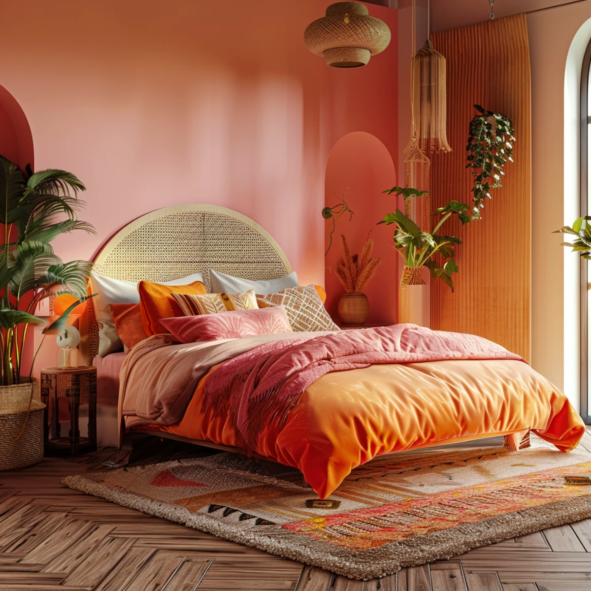 chambre a coucher deux couleurs peach fuzz bohemian style