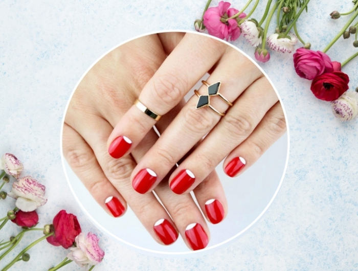 chic nail art rouge demi lune technique ongles courts