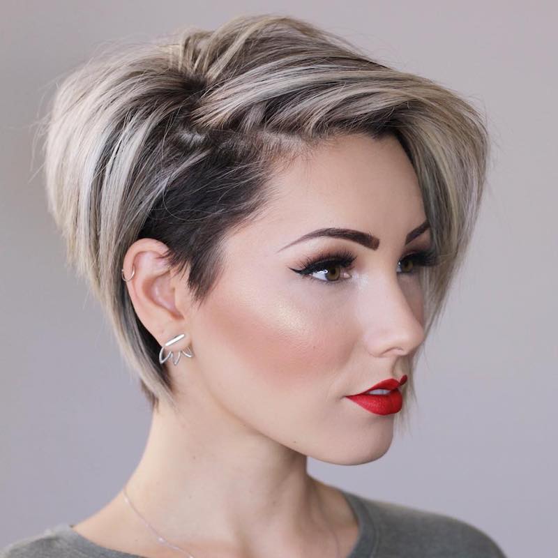 Pixie Cut Short, decadent haircut with volume and arctic blonde highlights