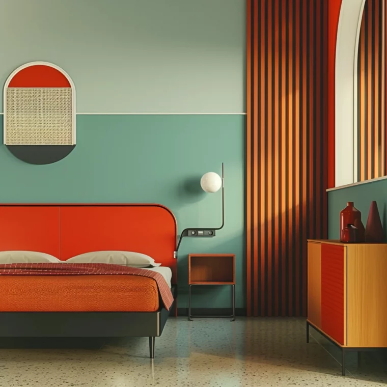 design interieur avec deux couleurs orange et ver bahause style