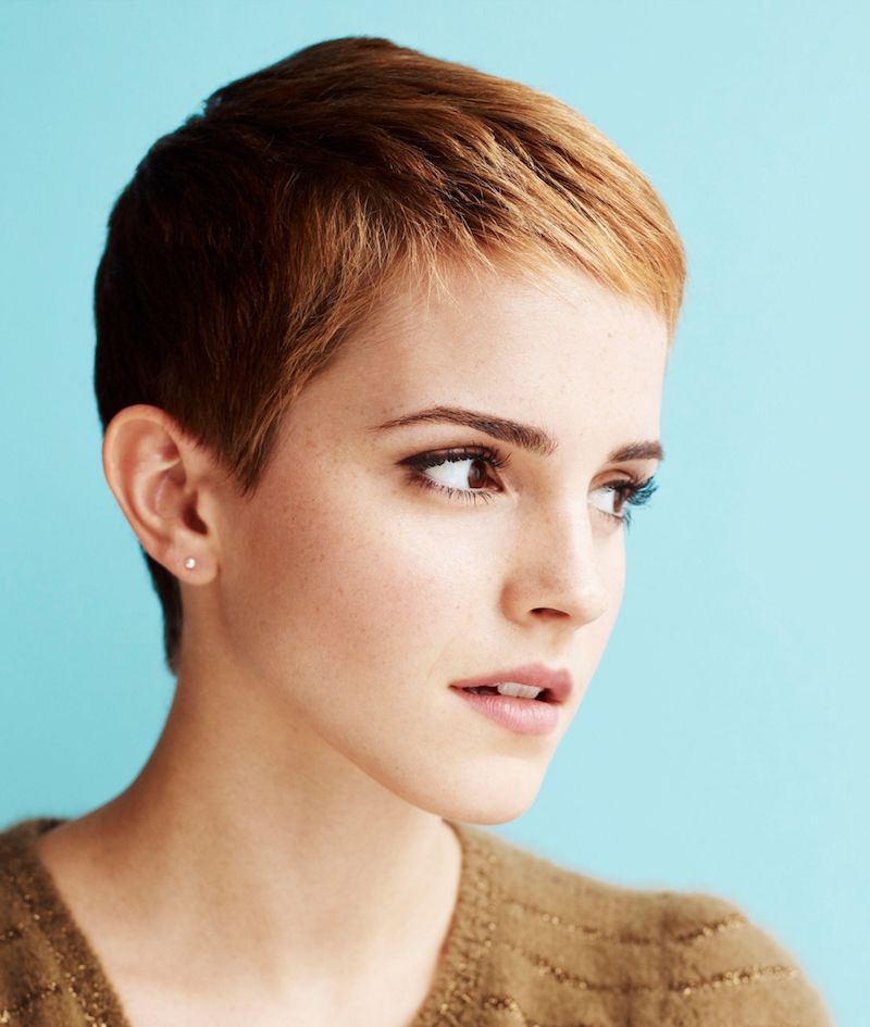 Emma Watson's soft haircut without brushing red hair for a woman short hairstyle