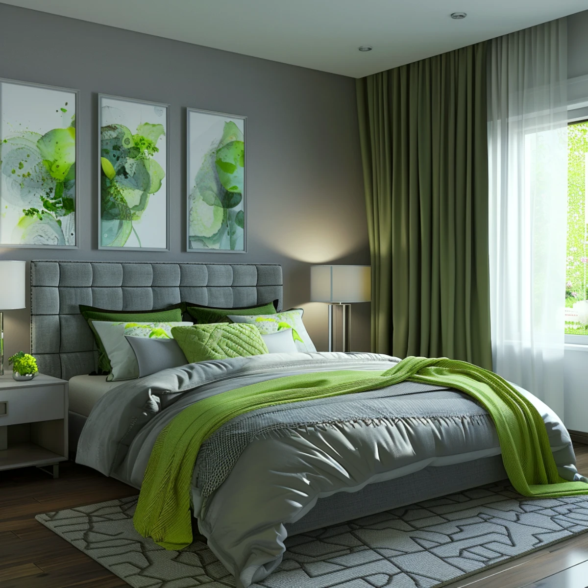 gris et vert chambre a coucher design peinture