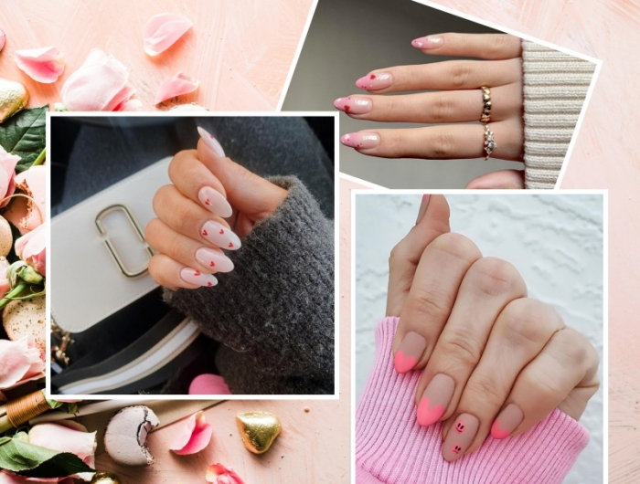 idée de nail art coeur minimaliste gel base rose pastel