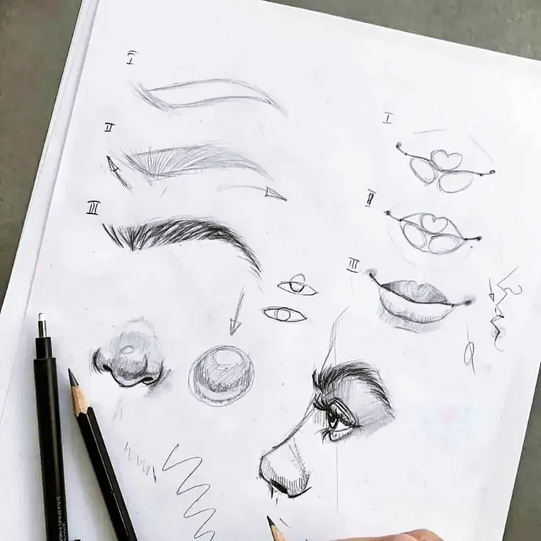 lignes courbes etapes dessin au crayon portrait visage parties