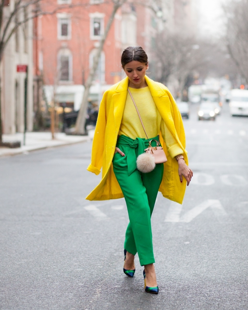 spring fashion 2022 high waist green pants yellow jacket