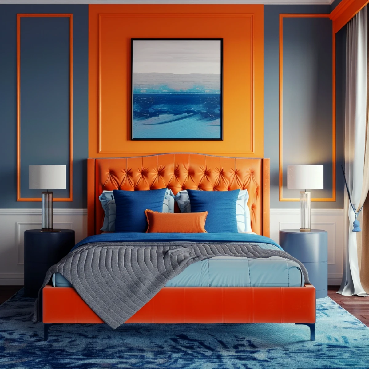 orange et bleu chambre a coucher peinture style moderne