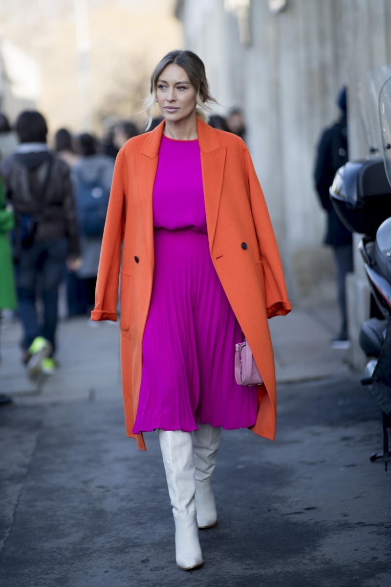 spring dress 2022 pink fuschia dress long orange coat