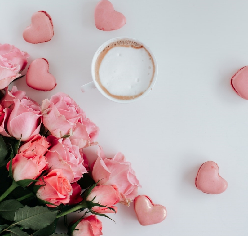 tasse café bouquet de fleur amour roses roses
