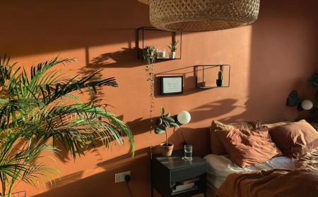 chambre zen cocooning couleur terre cuite linge de lit palmier d interieur