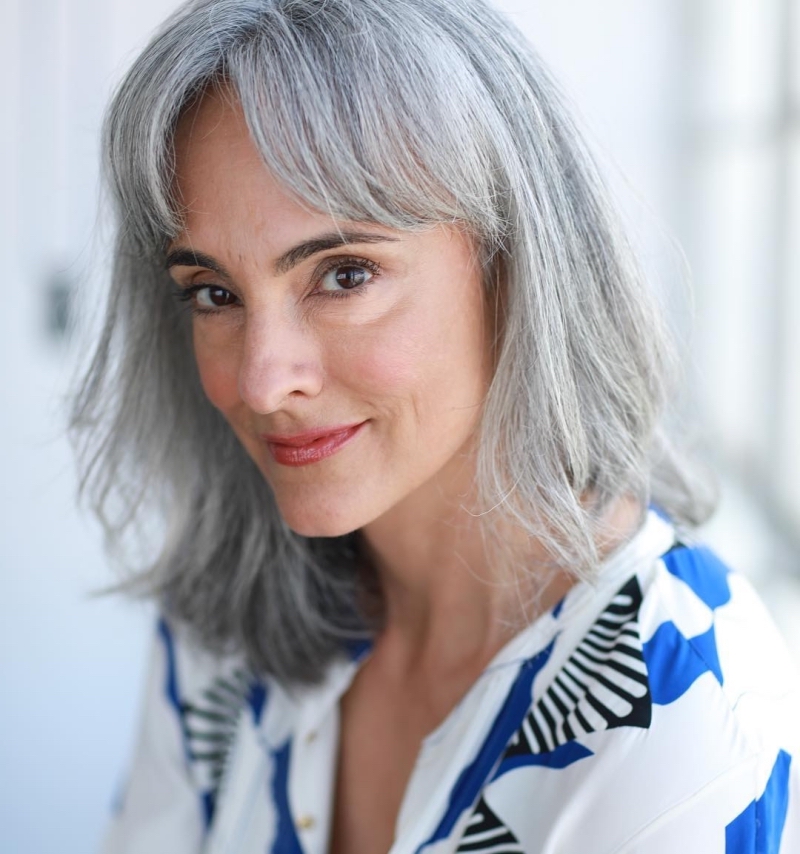 Cut with bangs hair color curtain gray woman white