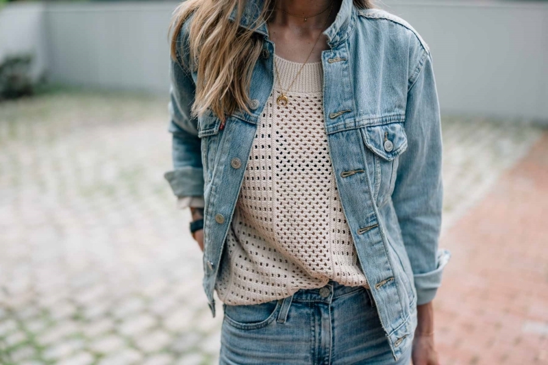 jeans clairs collier or look casual femme look total denim