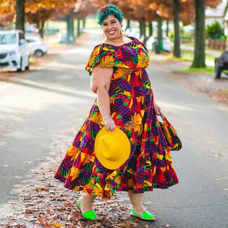 vetement femme grande taille chic robe multicolore a motifs