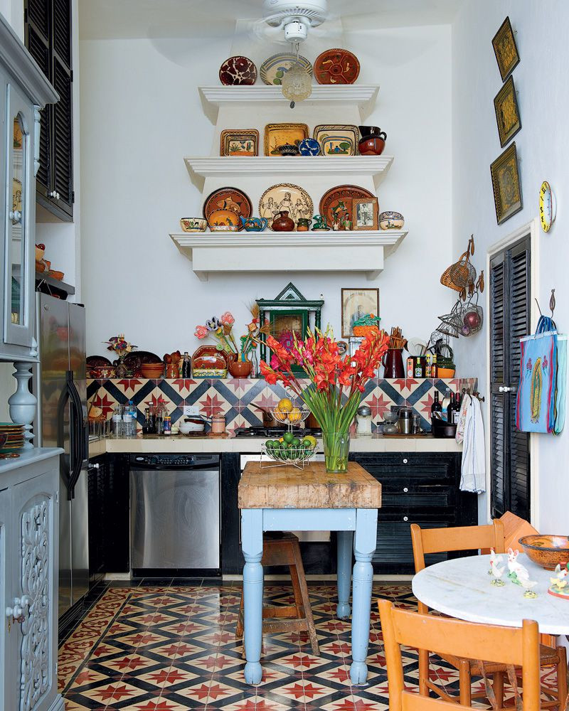 natural bohemian kitchen open shelves decorative objects
