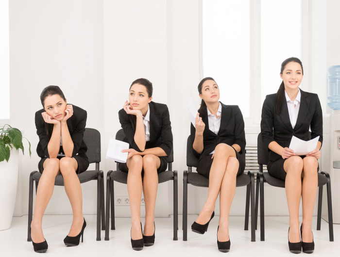 four different poses of one woman waiting for interview. =