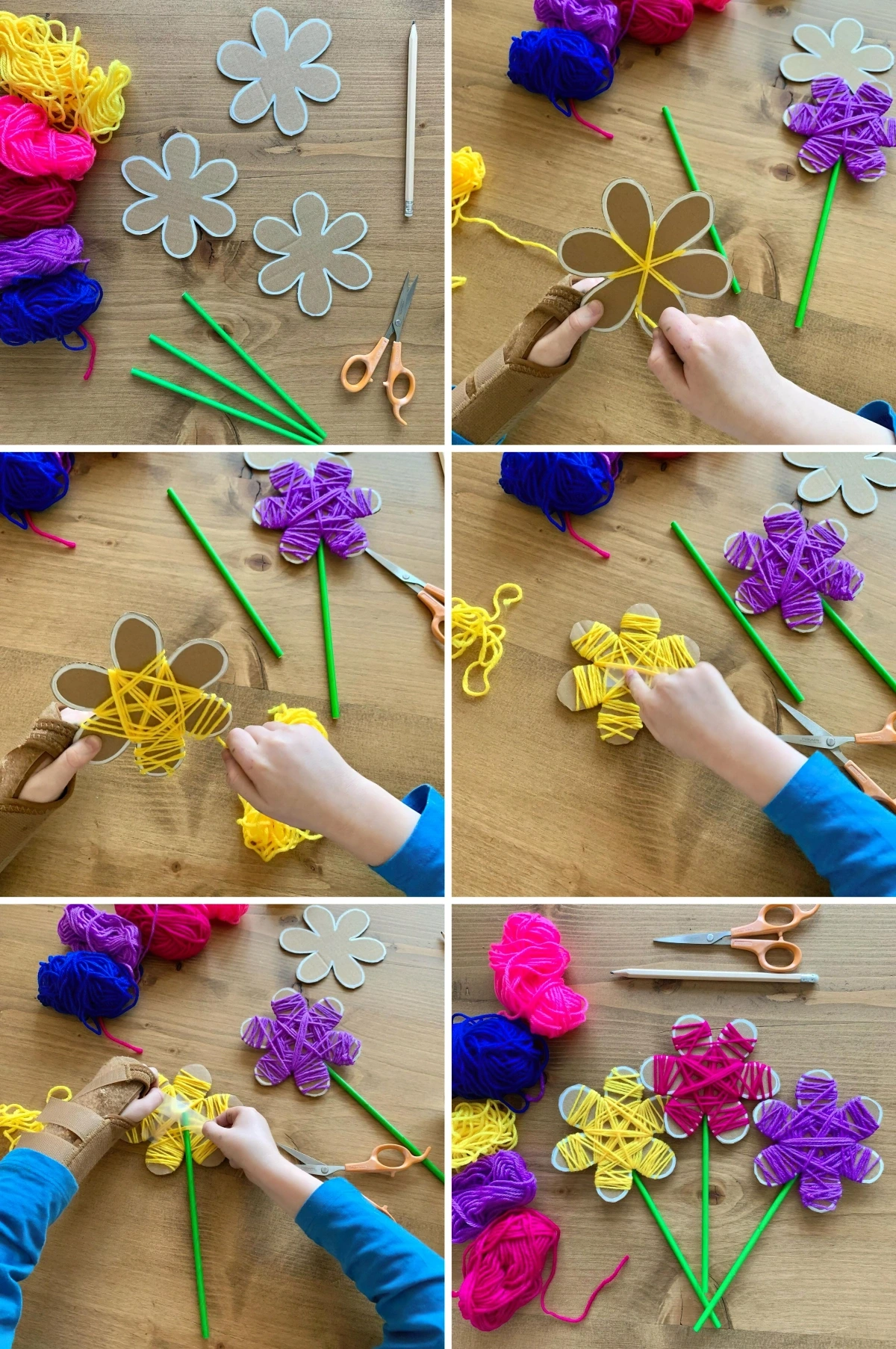 tuto paques enfants bricolage facile fleur fil de laine paille