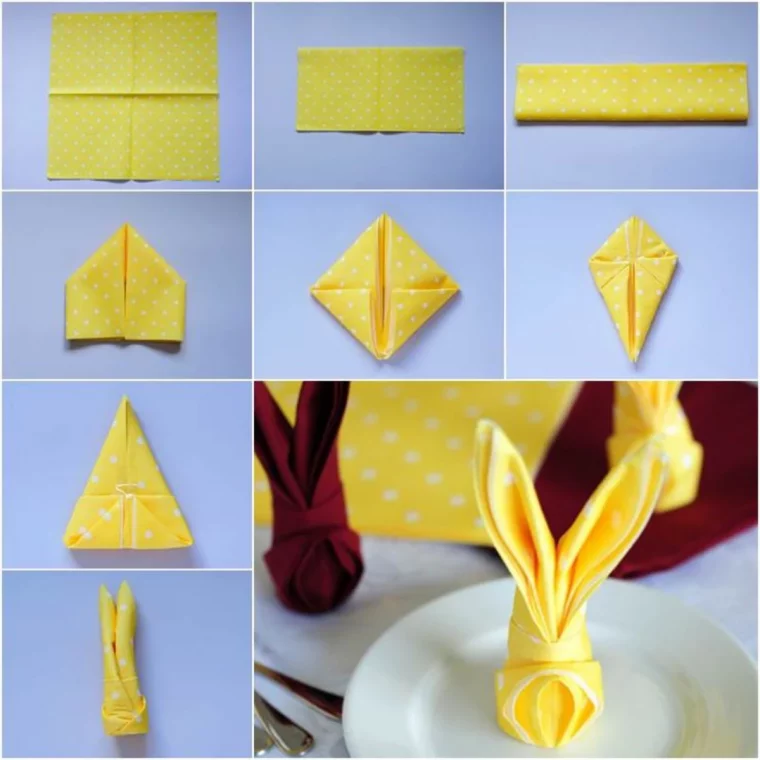tuto pliage de serviette en papier jaune pour paques