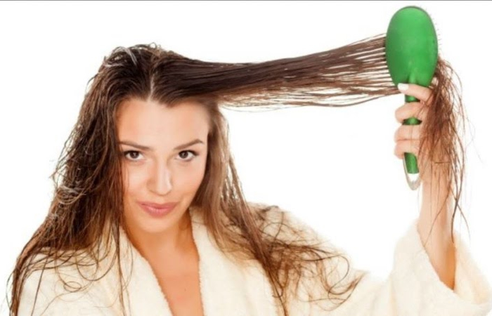 comment faire pousser les cheveux plus vite naturellement femme au sechoir et cheveux mouilles