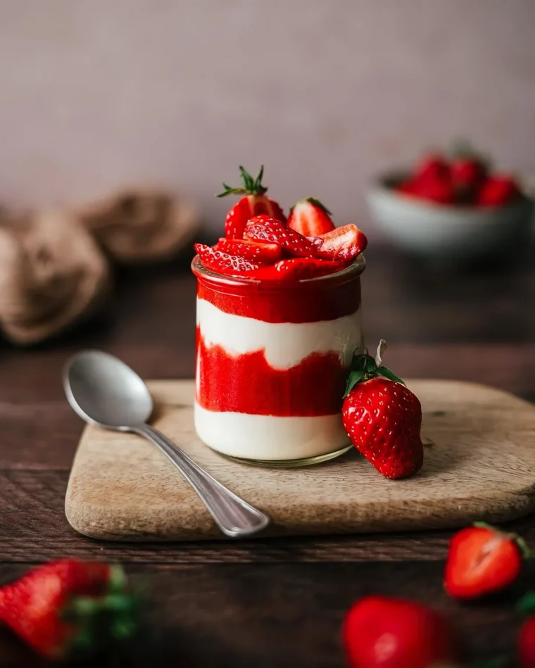 coulis de fraises et yaourt nature dessert leger et facile